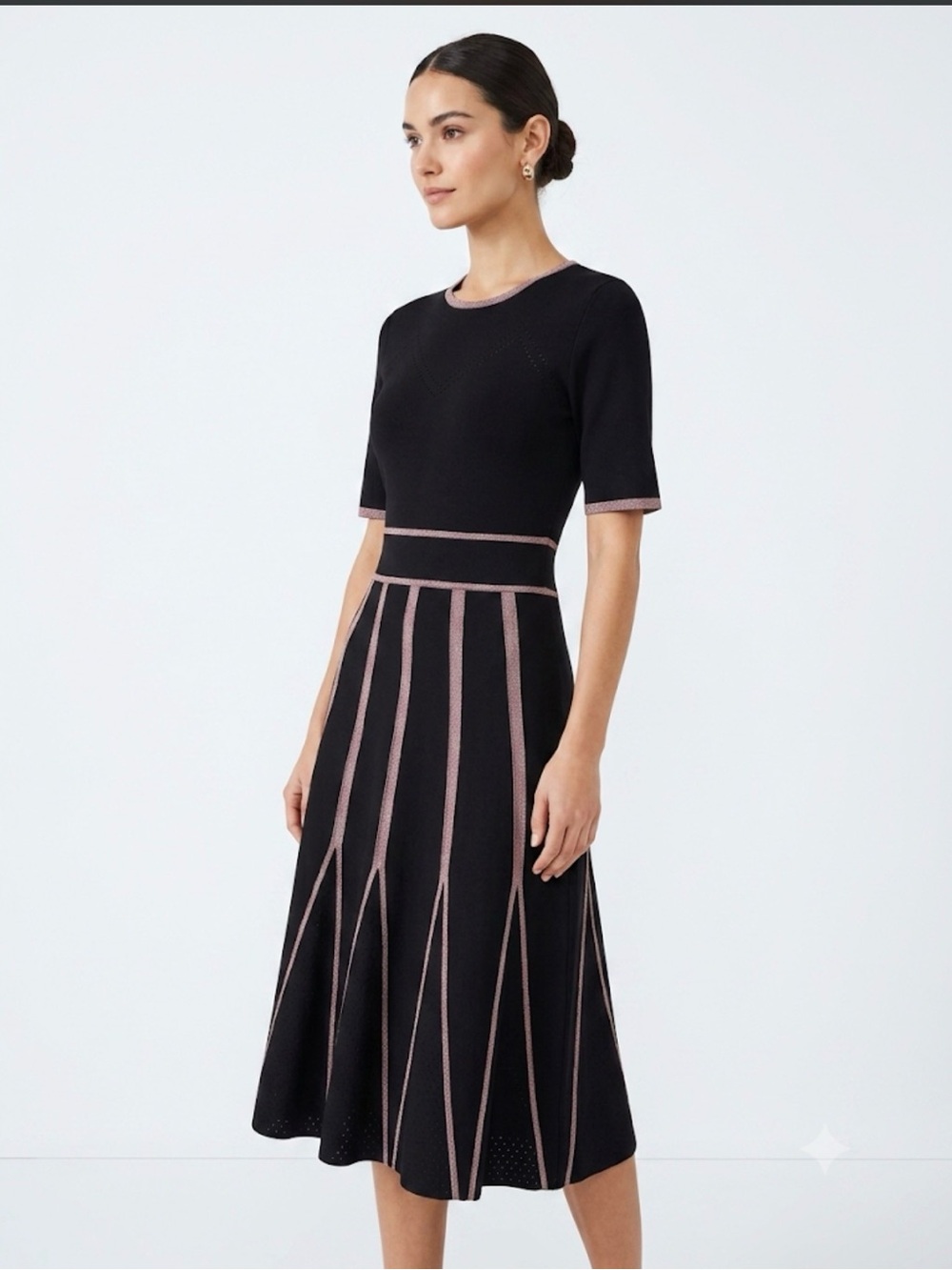 Shoshanna Black Midi Dress with Pink Contrast Trim
